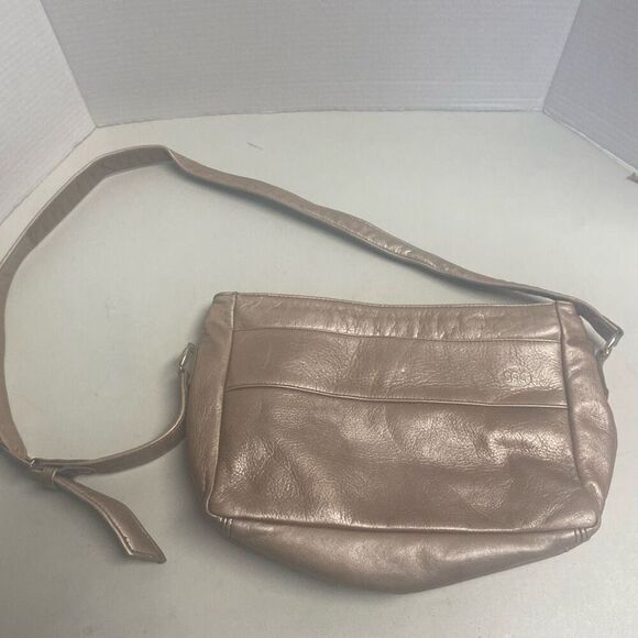 SAS Pebbled Metallic Tan Crossbody Shoulder Bag 10X3X7 Made in USA - Picture 10 of 15